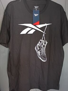 Reebok Black Tee with White Logo and Sneaker Graphic